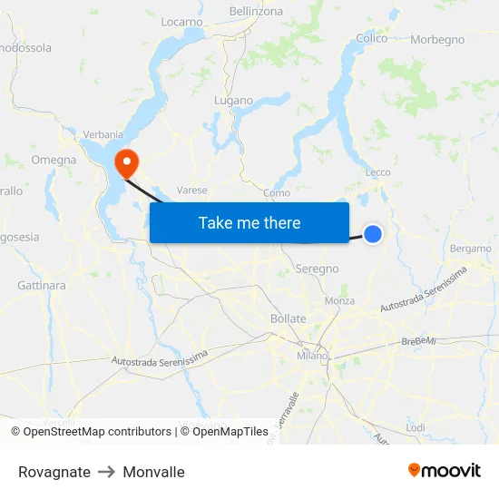 Rovagnate to Monvalle map