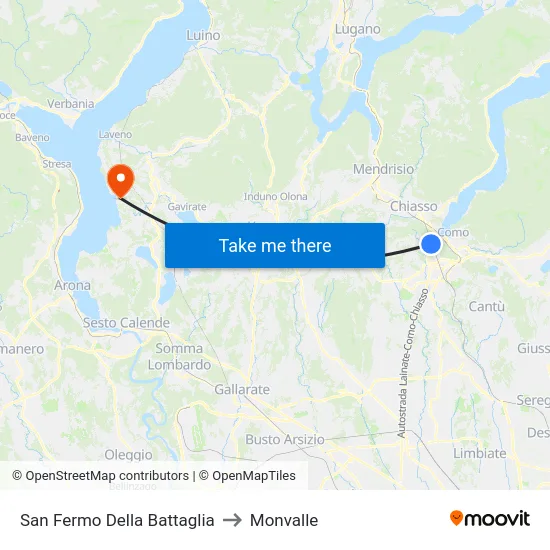 San Fermo Della Battaglia to Monvalle map