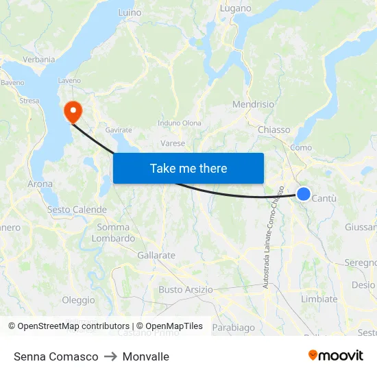 Senna Comasco to Monvalle map