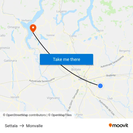 Settala to Monvalle map