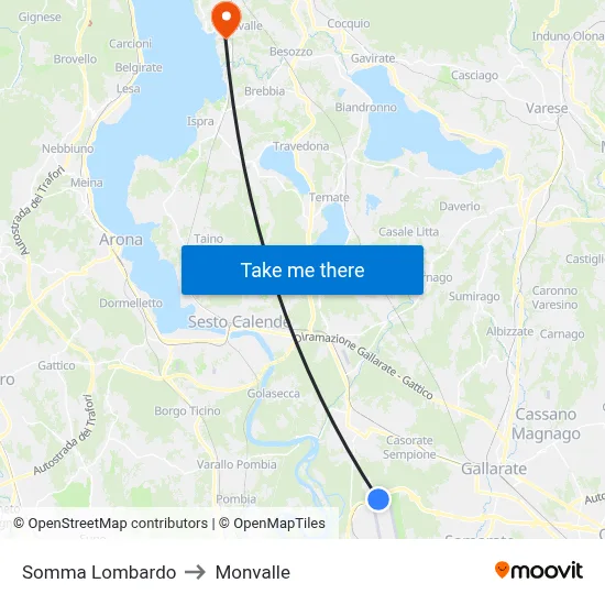 Somma Lombardo to Monvalle map