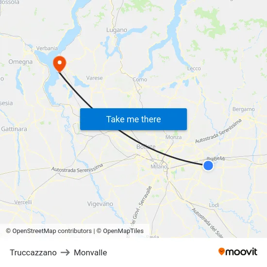 Truccazzano to Monvalle map