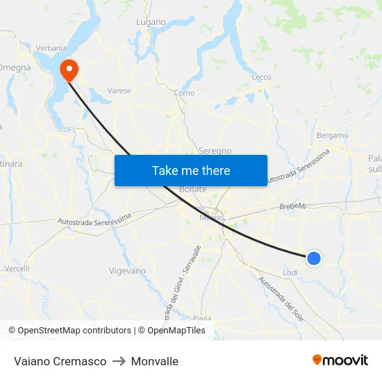 Vaiano Cremasco to Monvalle map