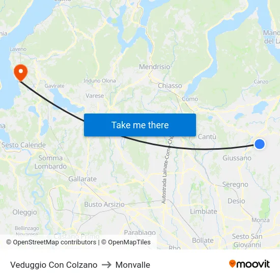 Veduggio Con Colzano to Monvalle map