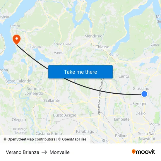 Verano Brianza to Monvalle map