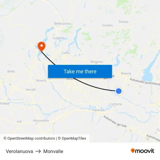 Verolanuova to Monvalle map