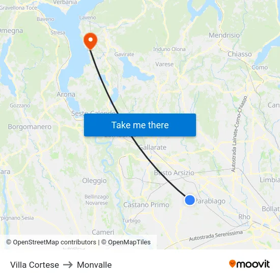 Villa Cortese to Monvalle map