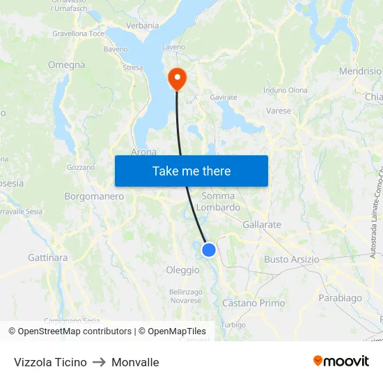 Vizzola Ticino to Monvalle map