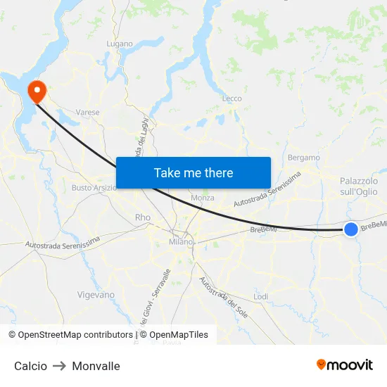 Calcio to Monvalle map