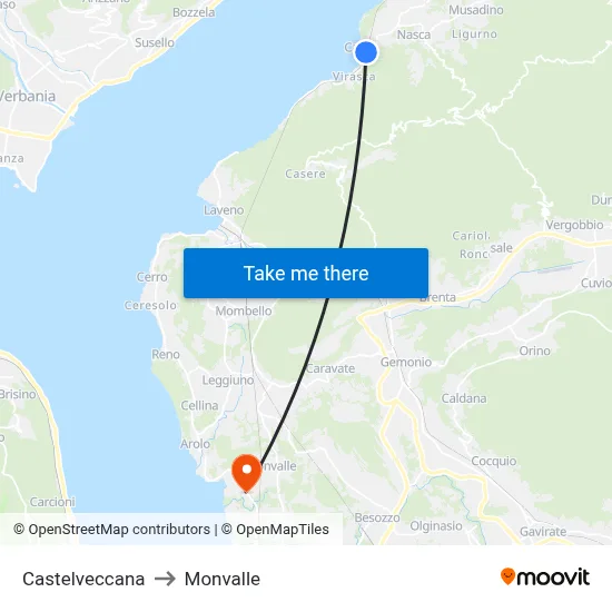 Castelveccana to Monvalle map
