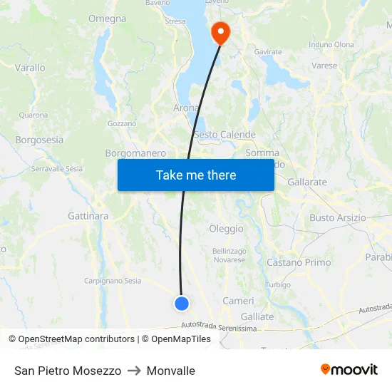 San Pietro Mosezzo to Monvalle map