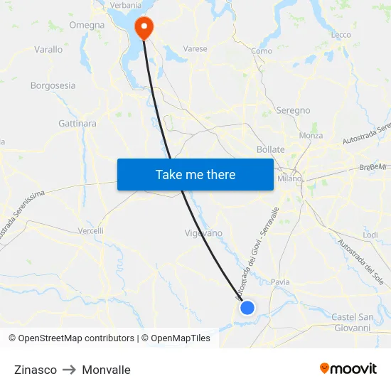 Zinasco to Monvalle map