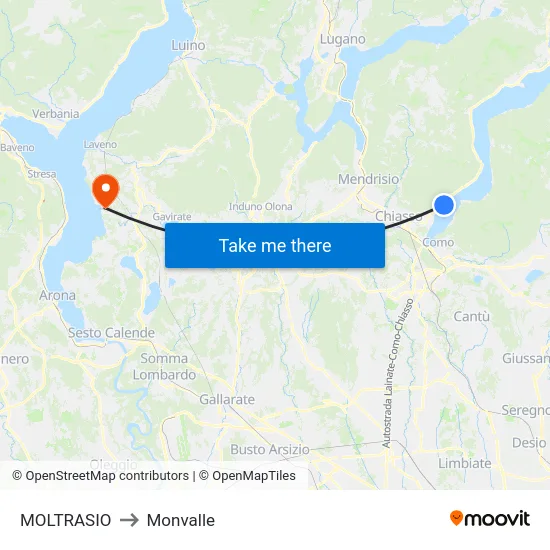 Moltrasio to Monvalle map