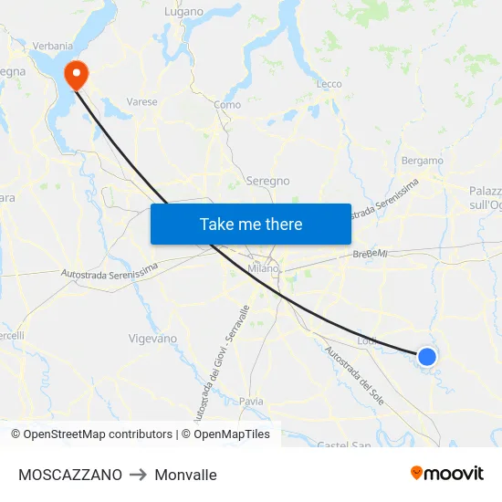 Moscazzano to Monvalle map
