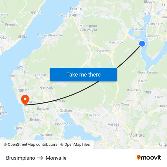 Brusimpiano to Monvalle map
