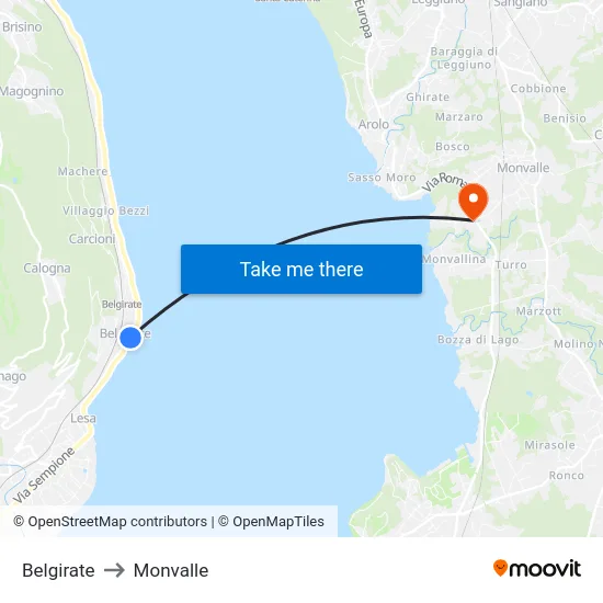 Belgirate to Monvalle map