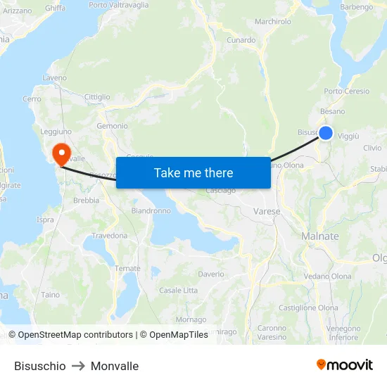 Bisuschio to Monvalle map