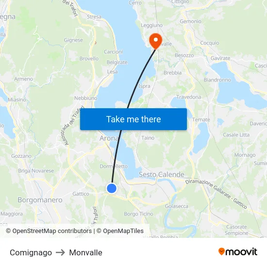 Comignago to Monvalle map