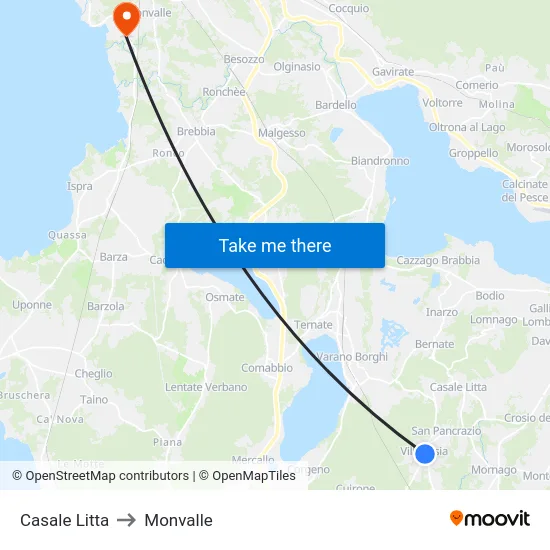 Casale Litta to Monvalle map