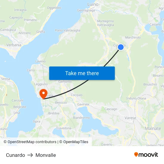 Cunardo to Monvalle map