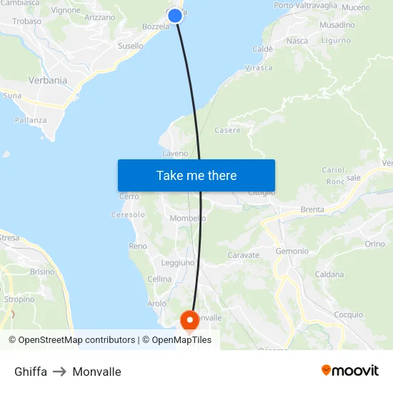 Ghiffa to Monvalle map