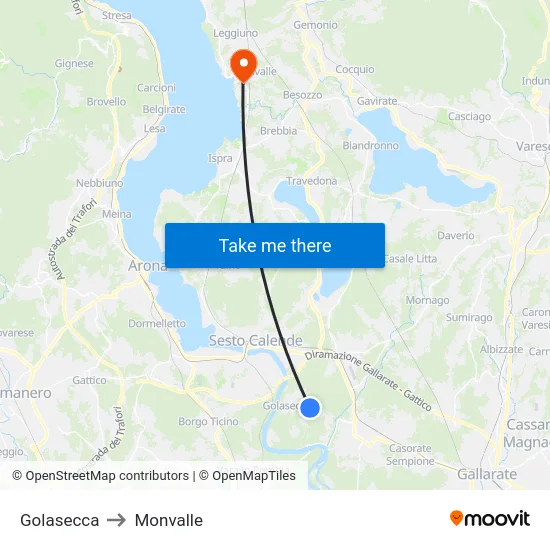 Golasecca to Monvalle map