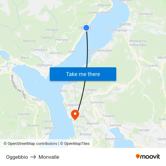 Oggebbio to Monvalle map