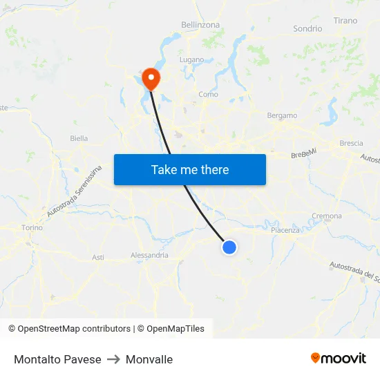 Montalto Pavese to Monvalle map