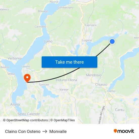 Claino con Osteno to Monvalle map