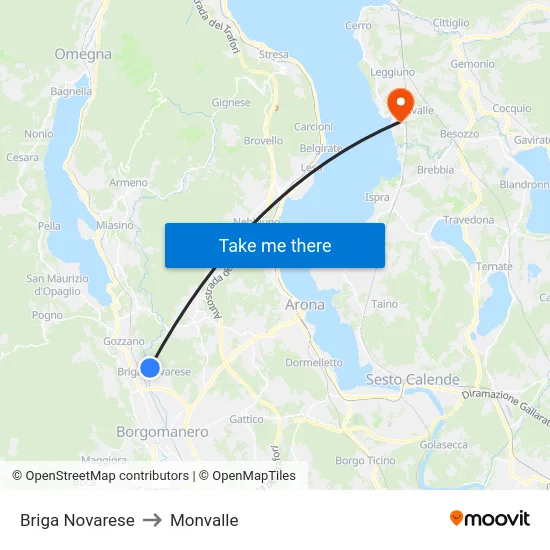 Briga Novarese to Monvalle map