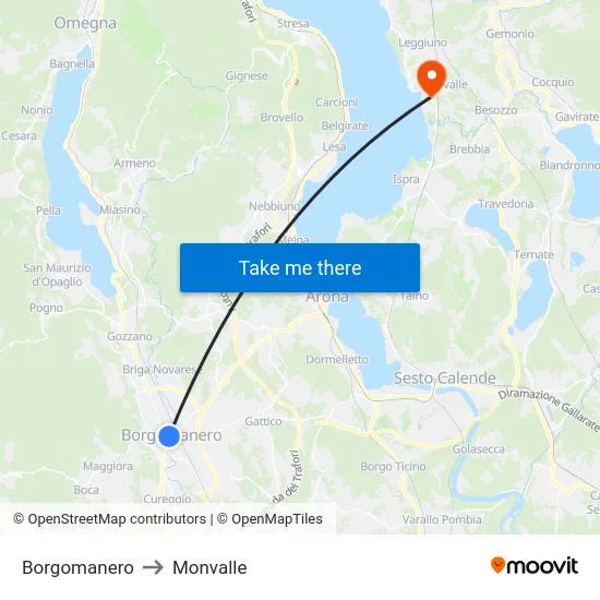 Borgomanero to Monvalle map
