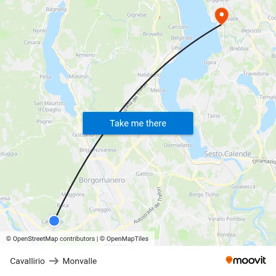 Cavallirio to Monvalle map