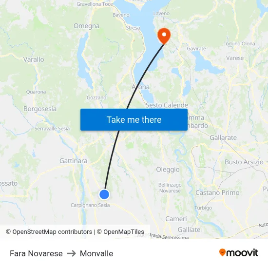 Fara Novarese to Monvalle map