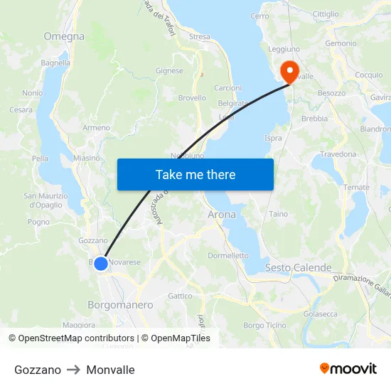 Gozzano to Monvalle map