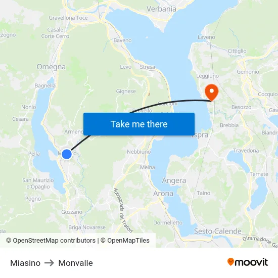 Miasino to Monvalle map