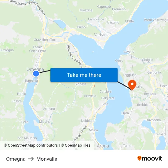 Omegna to Monvalle map