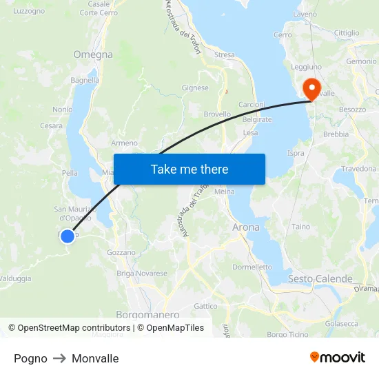Pogno to Monvalle map
