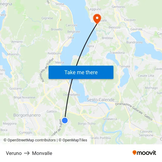 Veruno to Monvalle map