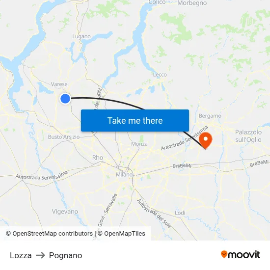 Lozza to Pognano map