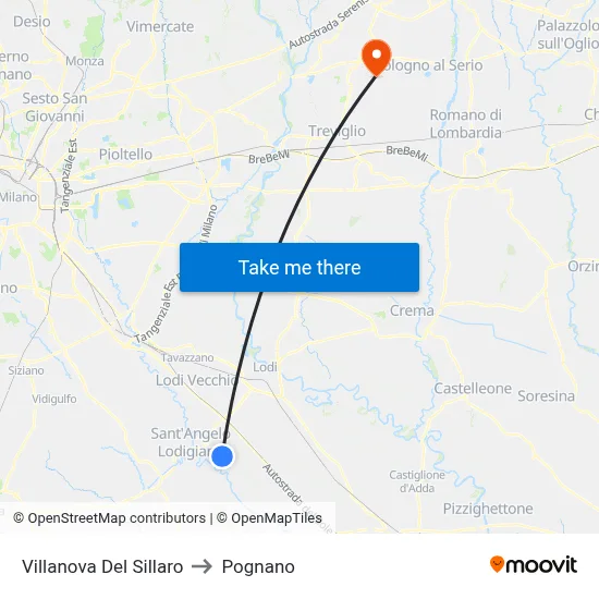 Villanova Del Sillaro to Pognano map