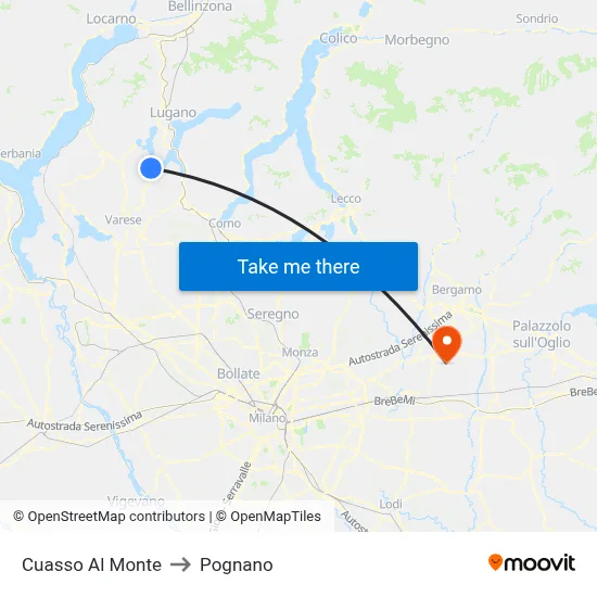 Cuasso Al Monte to Pognano map