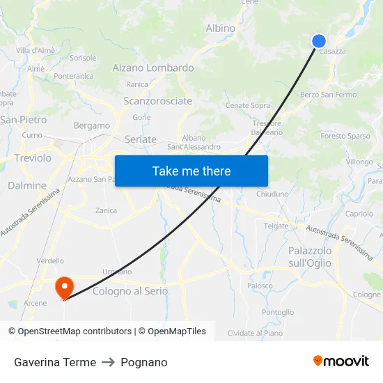 Gaverina Terme to Pognano map
