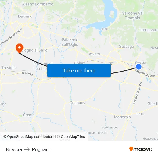 Brescia to Pognano map