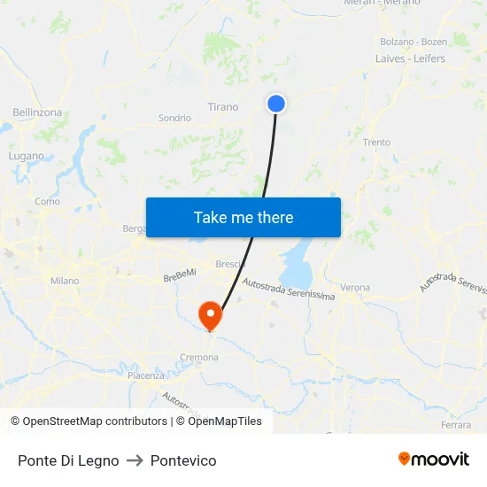 Ponte Di Legno to Pontevico map