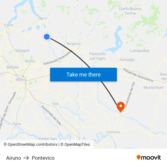 Airuno to Pontevico map