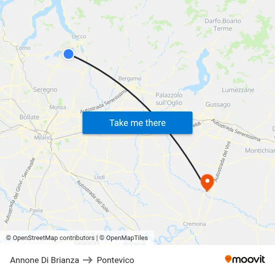 Annone di Brianza to Pontevico map