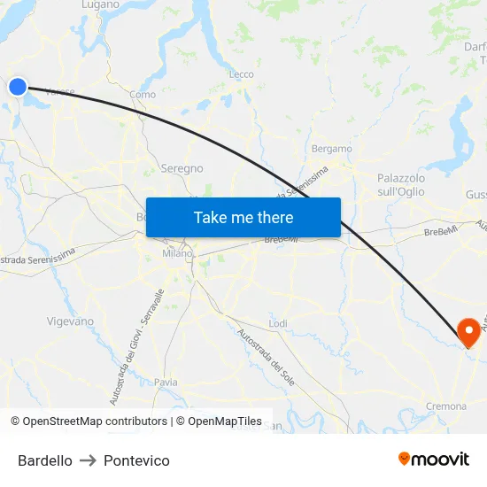 Bardello to Pontevico map