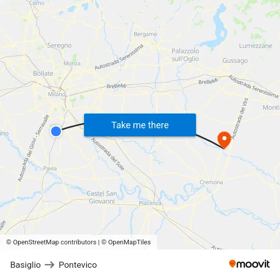 Basiglio to Pontevico map