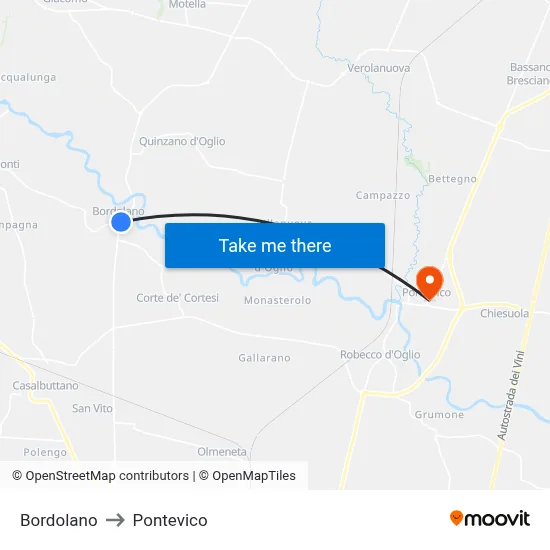 Bordolano to Pontevico map