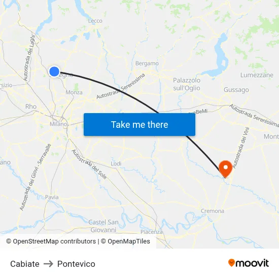 Cabiate to Pontevico map